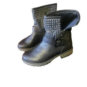 Justfab Ankle BOOT LUG Demi Buckled Flat Moto Black Moto Combat Size 7 Zipper